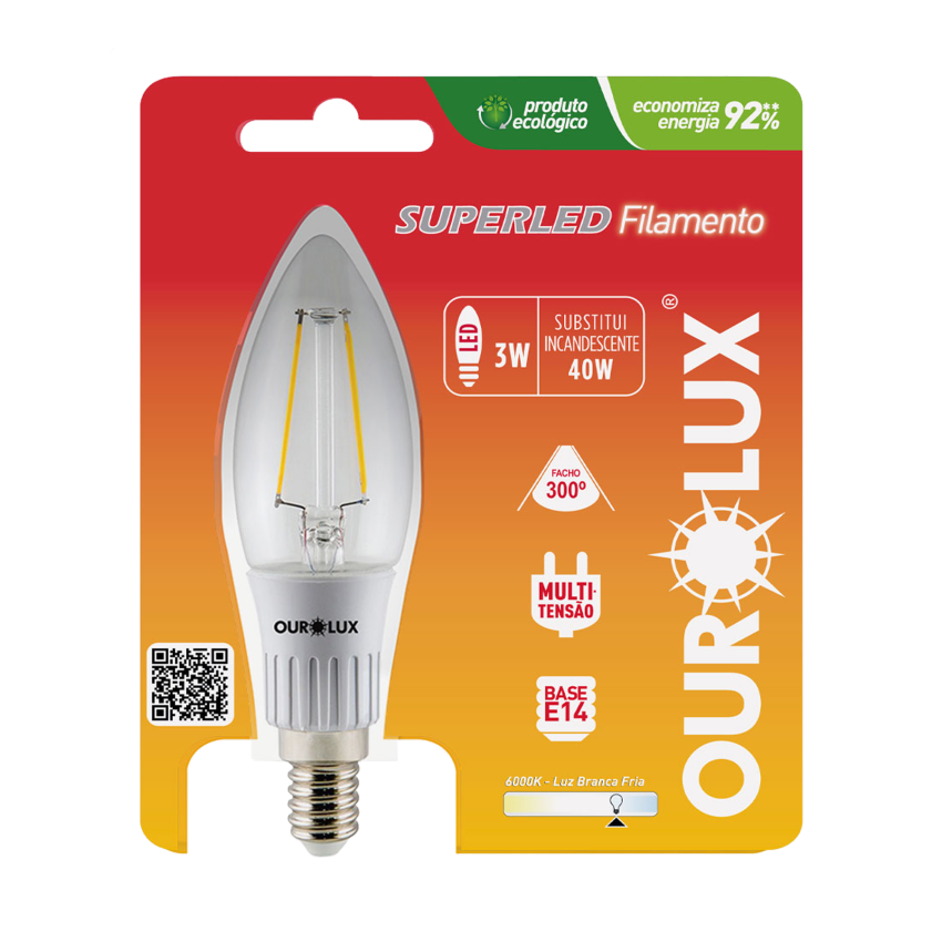 Superled Vela Filamento Clara E W Biv K Ourolux