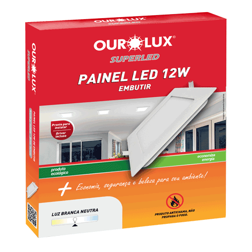 PAINEL SUPERLED 12W 2700K BIV Embutir Quadrado