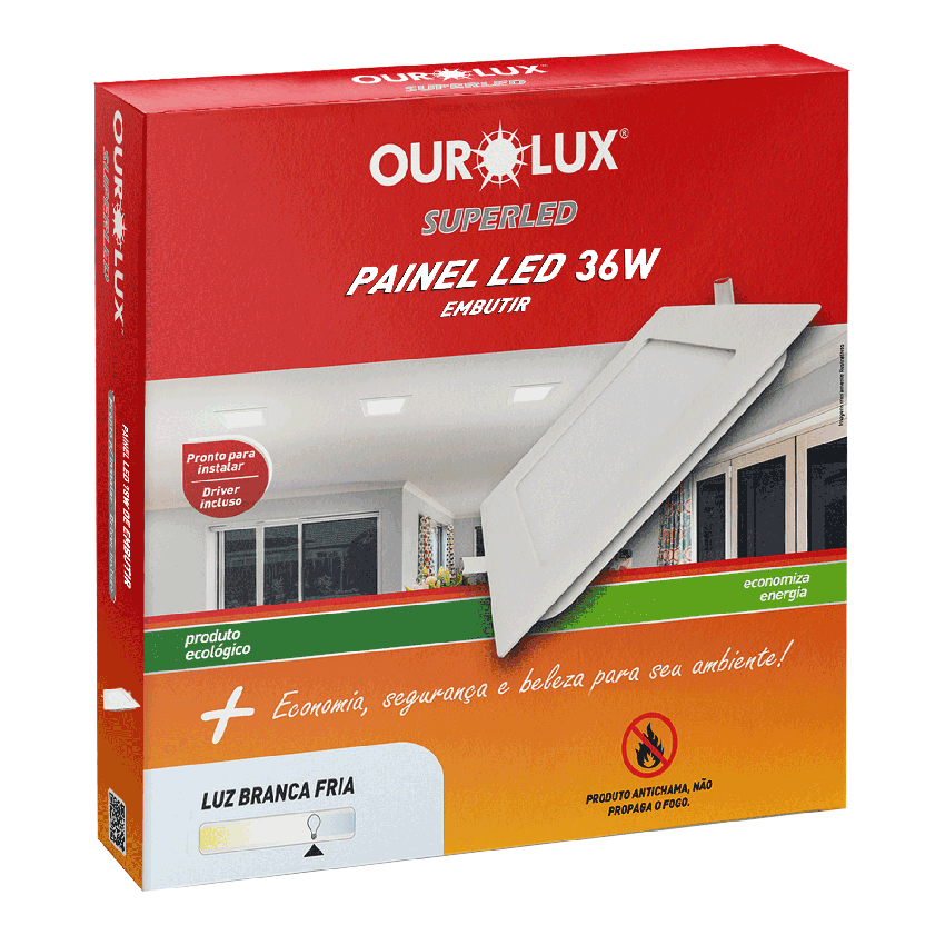 Ourolux Plafon Superled Embutir 36W BIV 4000K Quadrado A marca Lider!